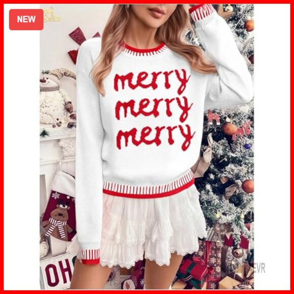 Merry Christmas Sweater Women's Knitted Pullover Holiday Party Top - Picture 5 of 7